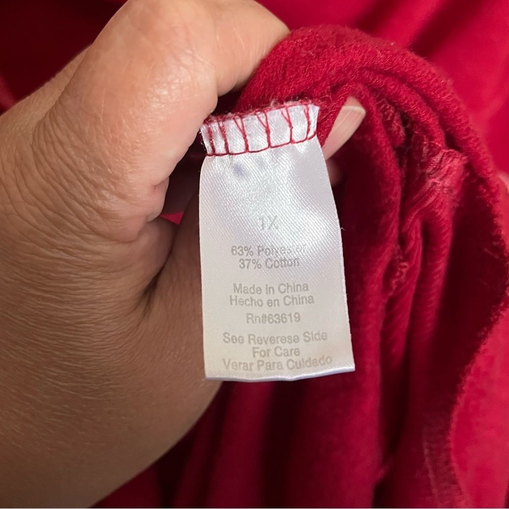 French Laundry Sweatshirt Project Red Long Sleeve Thin Hooded T-Shirt Size 1X - Picture 10 of 12